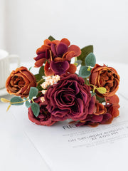 Artificial Flowers Retro Silk Rose Bouquet Hydrangea Peony Vintage Bride Holding Fake Plants Home Wedding Decoration Accessories