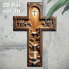 2D Flat Christ Cross Wall Decor 1pc Metal  - Ornate Religious Hanging and Disciples, Deep Frame for Home, Christmas Decoration