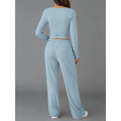 Women’s Casual Drawstring Long Sleeve Pant Set