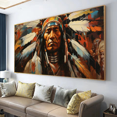 American Indian Man Poster, Ethnic Prints Wall Decor, Native Chief Canvas Painting Wall Art, for Living Room Home Decoration