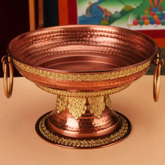 Tibetan-Style Fruit Tray Nepal Altars Platter,Engraving Pisces Hammer Texture Copper Tray,Buddhist Item Holy Plate Decoration