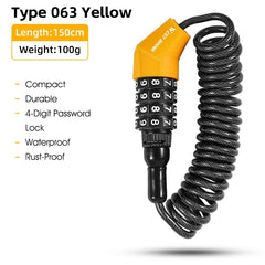 WEST BIKING Portable Bicycle Lock Password Rope Helmet Lock Bicycle Safety Lock Steel Wire Lock Mountain Bike Backpack Lock Zinc