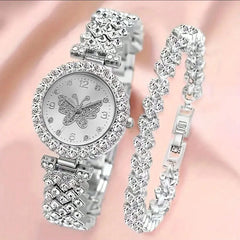 Luxury Women’s Diamond Steel Band Watch & Bracelet Set
