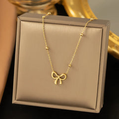 Classic Stainless Steel Bow Charm Jewelry Set – Necklace, Bracelet & Earrings