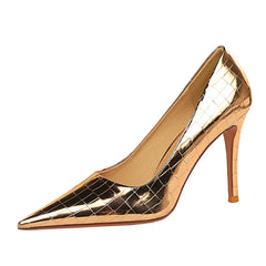 Women's Luxury Vintage Sexy High Heels Metal Stone Pattern Stiletto High Heel Women's Exquisite Pumps Pointed Toe Shoes