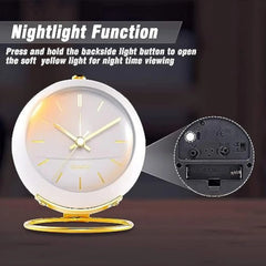 Table Alarm Clocks with Light, Retro Silent Non-Ticking Analog Clock Loud Table Clock for Bedside Office Travel Kids Decoration