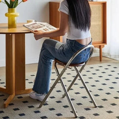 Folding portable dining chair for small family bedrooms, with a simple and antique imitation weaving style foldable armchair