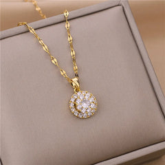 New In Light Luxury Zircon Crystal Stainless Steel Necklace Korean Fashion Sweet Sexy Female Clavicle Chain Jewelry