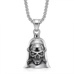 Vintage Christian Jesus Cross Bell Pendant Motorcycle Bell Necklace Punk Biker Religious Exorcist Lucky Jewelry for Men's
