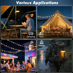 10m LED Reel String Lights Outdoor USB Rechargeable Camping Lamp Solar Fairy Christmas Lights Garden Room Decorative Tent Light