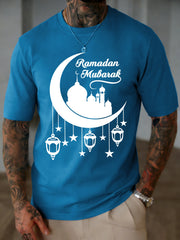 Islamic Ramadan Mubarak Moon Print Mens T Shirt Cotton Loose T-Shirts Summer New Fashion Clothes Male Casual All-Match Sportswear