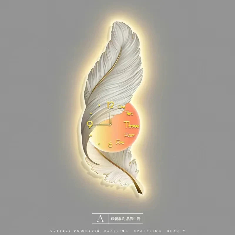LED Feather Wall Clock Lamp – Home Decor Clock Light