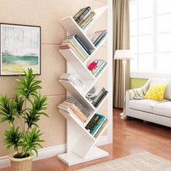 【Breeins】Rustic Standing Tree Bookshelf Wood Display Rack For Home Office FurnitureStorage Organizer Shelf Bookcase