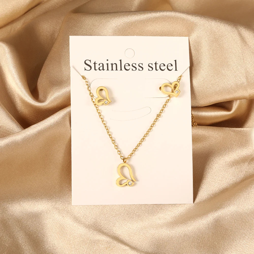 2PCS Stainless Steel Love Heart Pendant Necklaces – No Fade Jewelry Shipping Gold Color