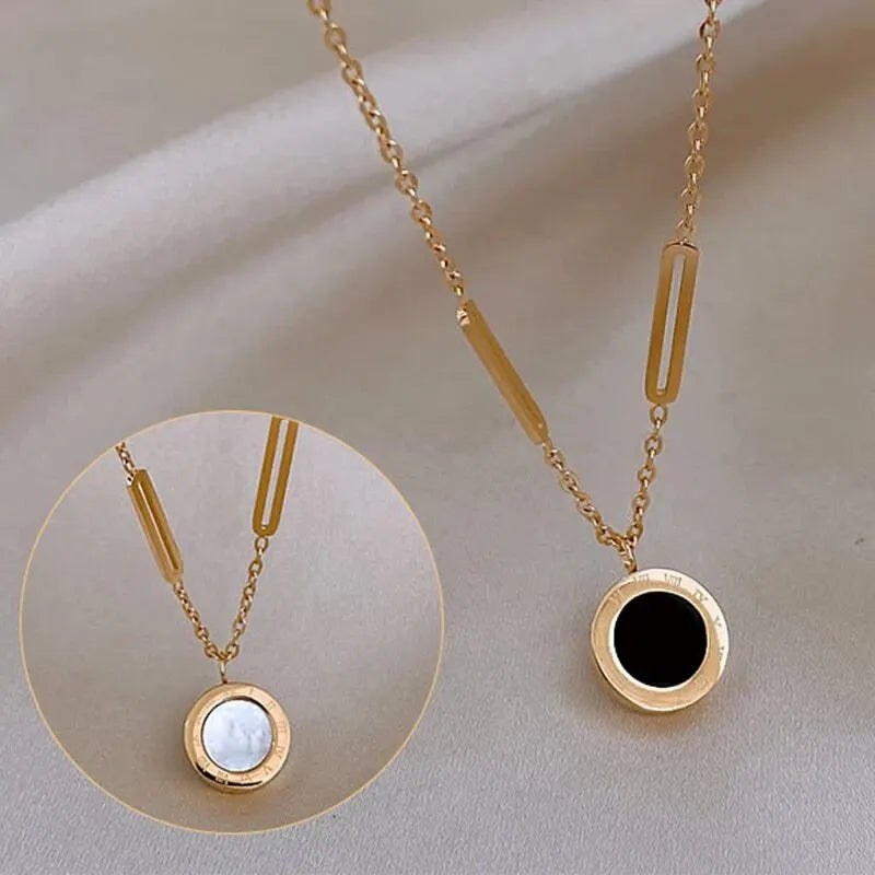 Fashion Roman Digital Wafer Pendant Necklace Stainless Steel Party Jewelry Sexy Choker