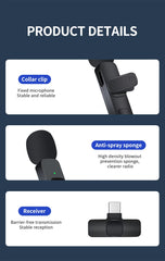 Basix Mini Wireless Lavalier Microphone Noise Cancelling for iPhone Android Cameras - Portable Wireless Mic for Live Interviews