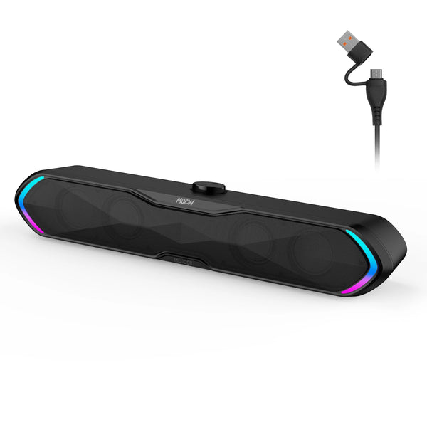 MUCW MU‑C06 PC Soundbar RGB Gaming Computer Speaker USB Plug Play Bluetooth 5.3 Sound Bar 6W Stereo Desktop Speaker for Laptop Mac Phone