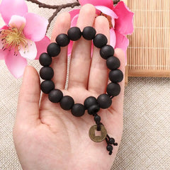 2023 New Religion Buddhist Women Men Prayer Beads Wood Bead Bangle Copper Coin Buddha Bracelet  Accessories