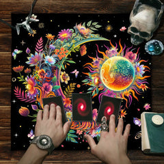 Floral And Sun Tarot Card Tablecloth Altar Cloth Flower Life Spread Tarot Reading Cloth Spiritual Oracle Card Pad