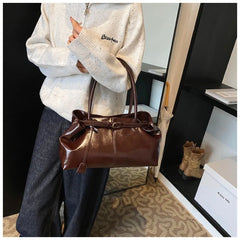 Large Capacity Oil PU Leather Shoulder & Tote Bag for Women