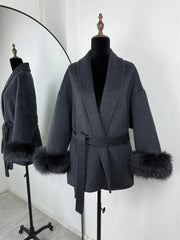 Tossy Fox Fur Wool Short Coat – Elegant Double-Sided Women Jacket