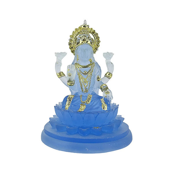 11cm White/Blue Resin Indian Lakshmi Buddha Statue, Mini SIze Delicate Auspicious Figurine of Buddhist Tailsman