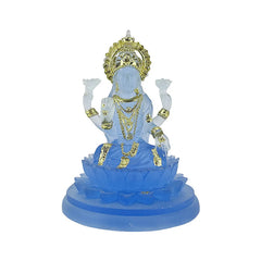 11cm White/Blue Resin Indian Lakshmi Buddha Statue, Mini SIze Delicate Auspicious Figurine of Buddhist Tailsman