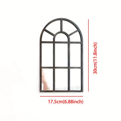 1Pcs Arched Window Wall Mirror Wood Acrylic Minimalism Windowpane Arch Mirror for Bathroom Entryway Vanity Bedroom Home Decor