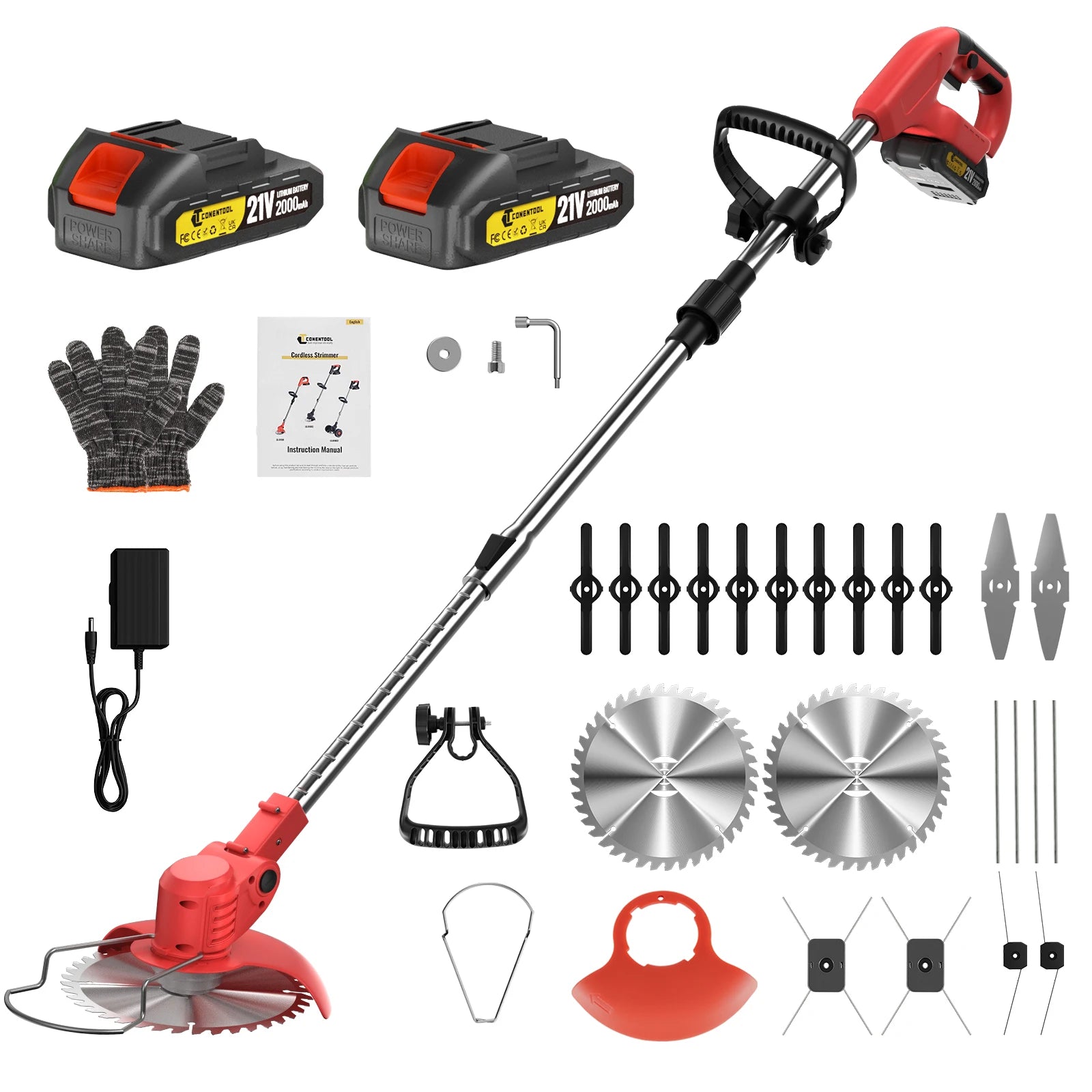 CONENTOOL 21V Cordless Grass Trimmer 6 Inch Foldable Electric Lawn Mower with 5 Types Blades & Battery Garden Yard Pruning Tools