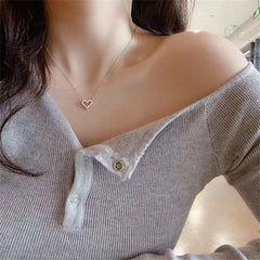 Kpop Crystal Hollow Love Pendant Necklace Romantic Zircon Simple Necklace Trendy Jewelry Accessories