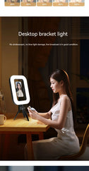 Rechargeable Handheld Ring Light with Adjustable Tripod Stand & Phone Holder. 3 Color Modes (Warm/Cool/Natural) & 10 Brightness