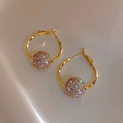 Real Gold Plated Zircon Bead Earrings – Luxury Women’s Party Jewelry