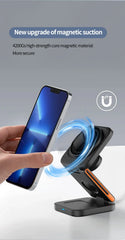 3 in 1 Foldable Charging Station Fast Magnetic Wireless Charger Stand for iPhone 17 16 15 14 13 12 Apple Watch 8 7 6 Airpods Pro