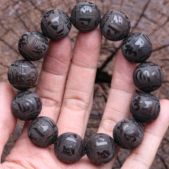 Authentic Natural Ebony Tibetan Six-Character Mantra Tibetan Prayer Wheel Bracelet 15mm Unisex Bracelet