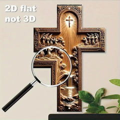 2D Flat Christ Cross Wall Decor 1pc Metal  - Ornate Religious Hanging and Disciples, Deep Frame for Home, Christmas Decoration