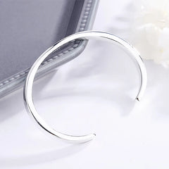 Sole Memory Simple Smooth Shiny 925 Sterling Silver Resizable Opening Bracelet For Women Luxury Jewelry Gift BR349