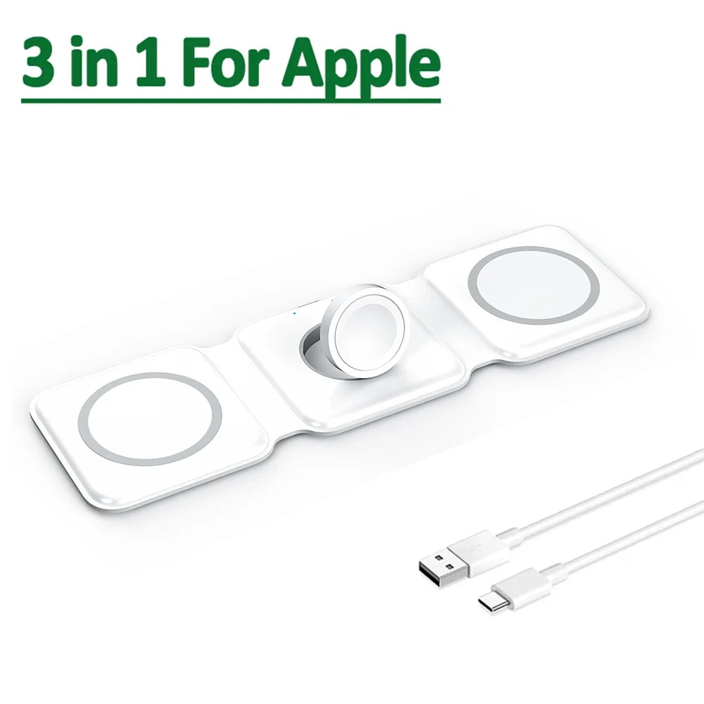 3 in 1 Magnetic Wireless Charger Pad for iPhone 16 15 14 13 Pro Max Apple Watch 9 8 AirPods Chargers Fast Charging Dock Station