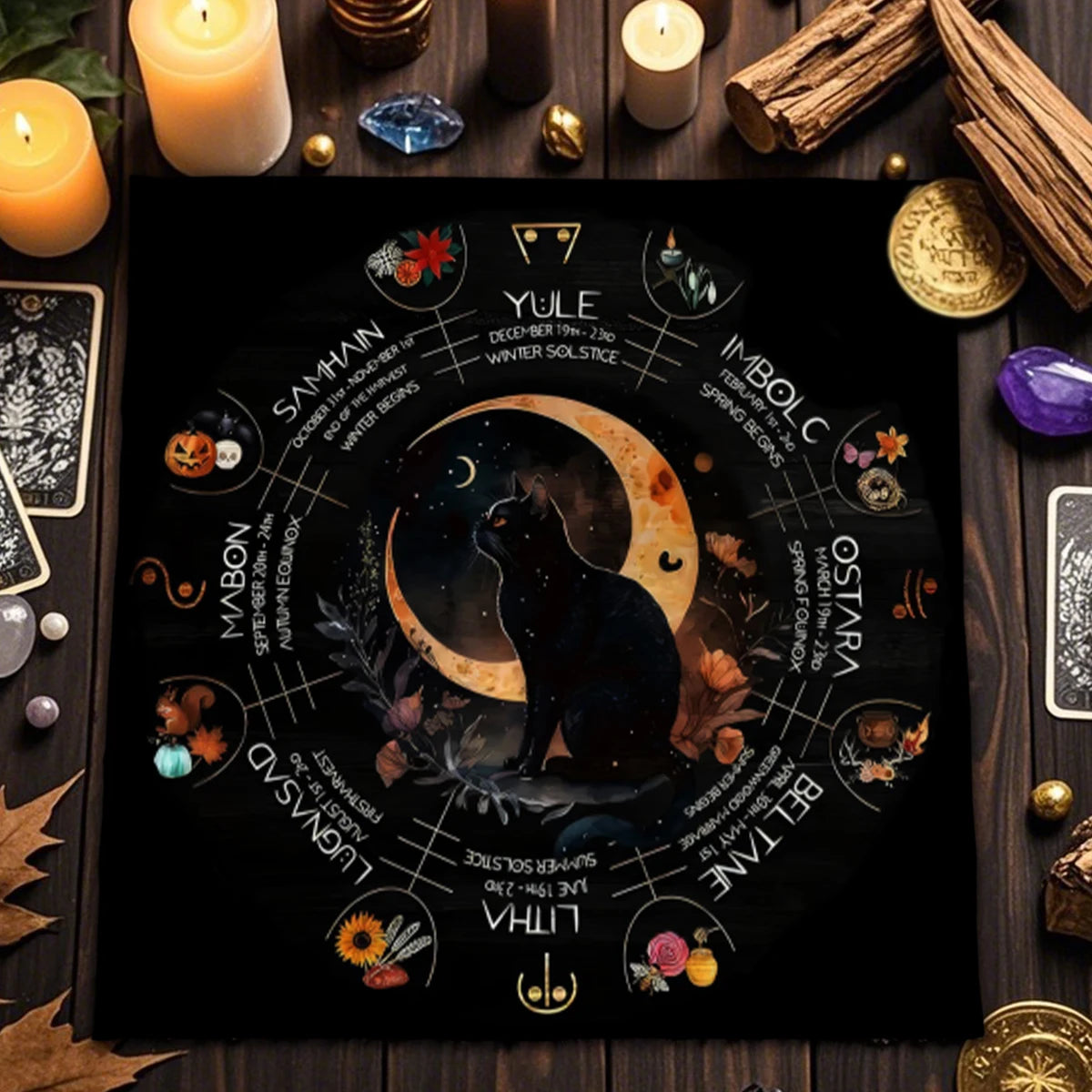 Divination Altar Cloth Civet Cat Tarot Tablecloth For Tarot Card Reading Decorative Voo-Polyester Oracle Card Mat