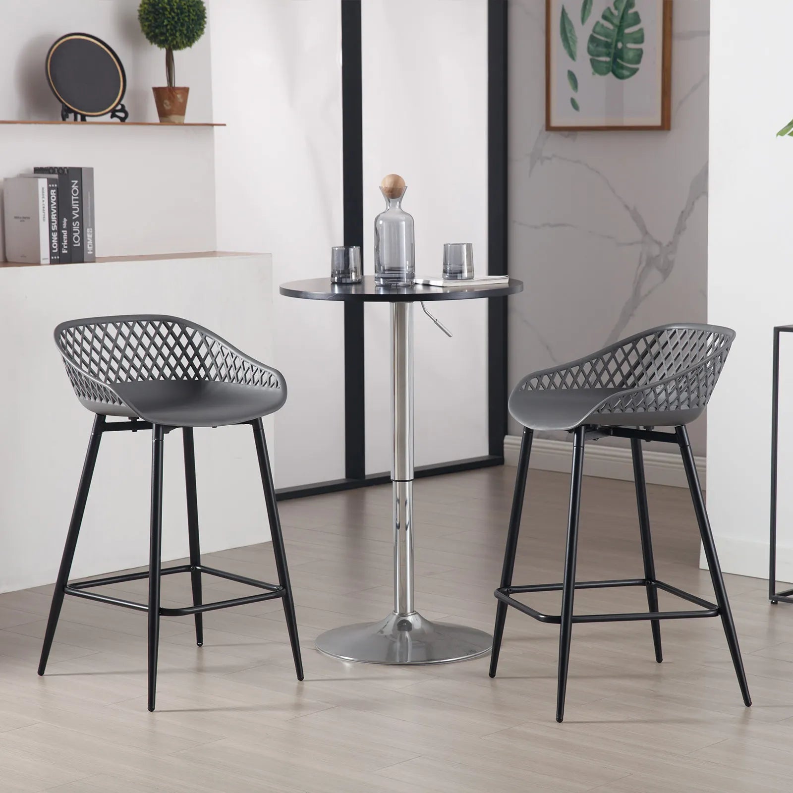 2PCS/CET Plastic Bar Stools Counter Stool with Hollow Backrest  Footrest  High Kitchen Stool for Dining Room  Bar Outdoor Patio Kitchen & Dining Furniture