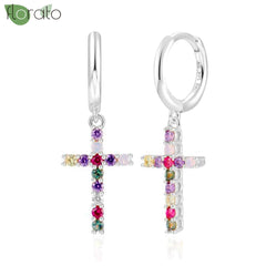 925 Sterling Silver Needle Fashion Cross Pendant Hoop Earrings for Women Vintage Gold Color Small Earrings Luxury Jewelry Gifts