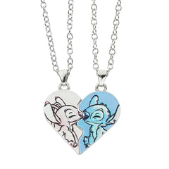 Couple's Stitch Heart Necklace - Gold & Silver Angel And Stitch Cute Style Jewelry Pendant Gift for Girls