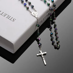 Fashion Vintage Crucifix Virgin Mary Pendant Cross Necklace Jesus Rosary Beads Chain
