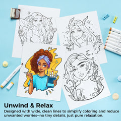 Ohuhu Anti-Stress Colouring Book Double-Sided Bleed-Resistant Paper Mindfulness Designs for Relaxation Spiral Bound Art Therapy