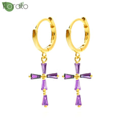 925 Sterling Silver Needle Fashion Cross Pendant Hoop Earrings for Women Vintage Gold Color Small Earrings Luxury Jewelry Gifts