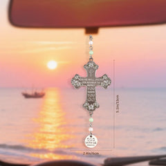 Cross Car Mirror Hanging Christian Gifts for Men Women, Metal Daily Bible Verse Car Rearview Decor Accessories, Christ Ornament