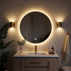 Round LED Bathroom Mirror For Over Sink 50CM Electric Vanity Mirror Backlit Lights Shower Shaving Wall Mounted IP54 Hardwired