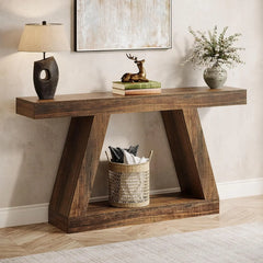 Farmhouse Console Table, 55-Inch Sofa Table with Storage, Industrial Wooden Entryway Table for Hallway, Living Room, Dark Brown Living Room Furniture