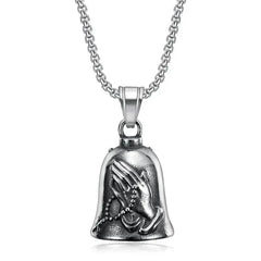 Vintage Christian Jesus Cross Bell Pendant Motorcycle Bell Necklace Punk Biker Religious Exorcist Lucky Jewelry for Men's