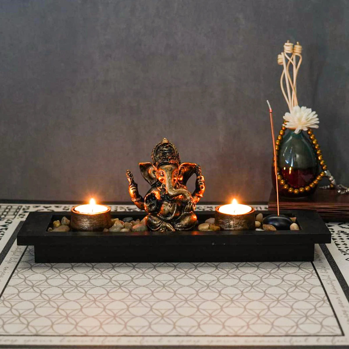 1PC Ganesh Candle Holder Set Fortune Decorations, Vintage Vibe Candles Home Bedroom Decoration, Diwali Table Scented Candles Shi
