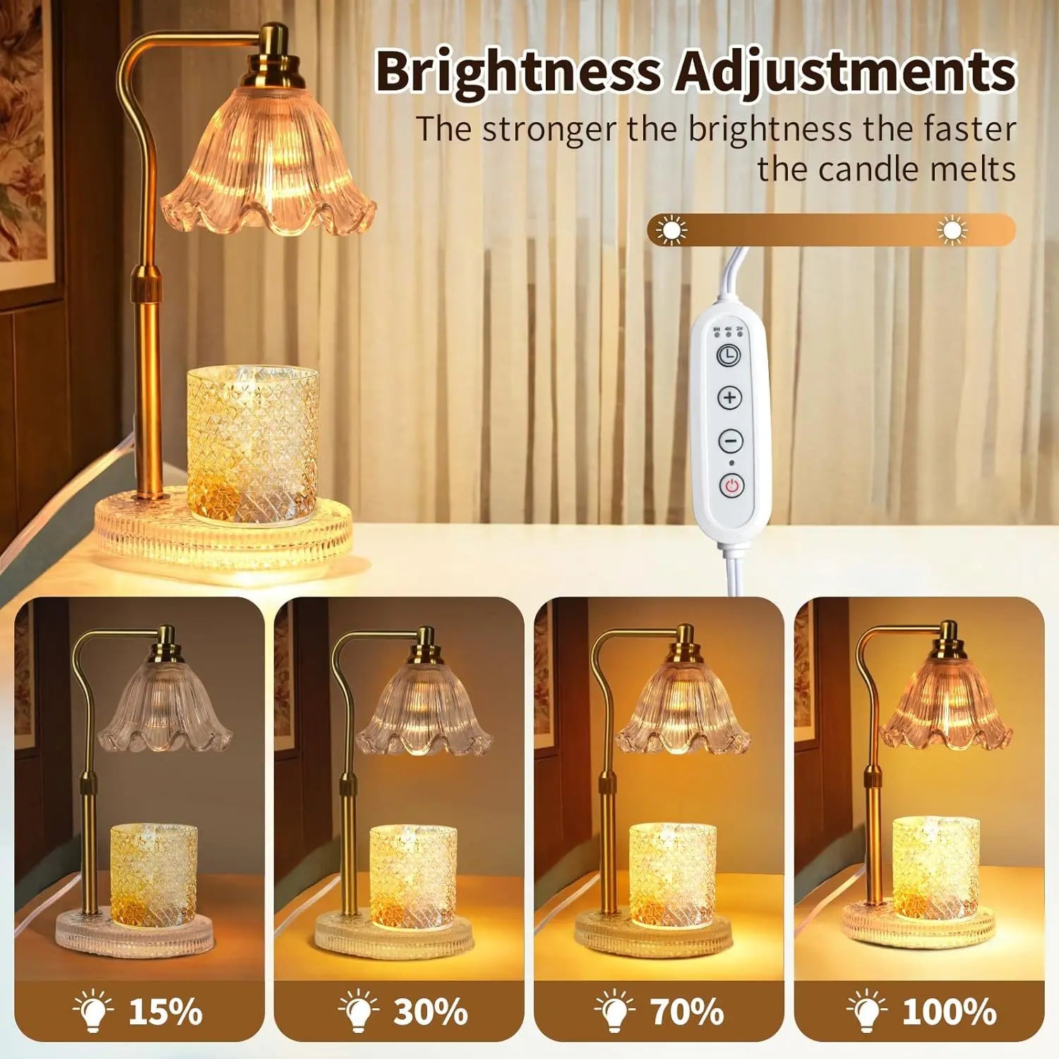 Glass Melting Candle Lamp, Candle Warmer Lamp, Smoke-Free Aromatherapy Lamp for Bedroom, Timer Function, Dimmable, Desktop Decor